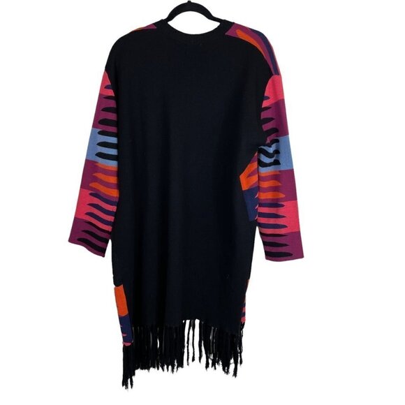 Mara Hoffman Striped Fringe Jacquard Knit Open Cardigan Black Pink One Size - Picture 7 of 7